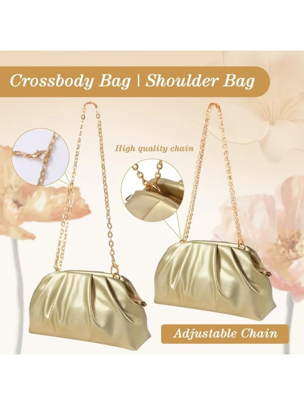 👜 Women's Gold Soft Pleated PU Wedding Clutch Elegant Evening Clutch Purse